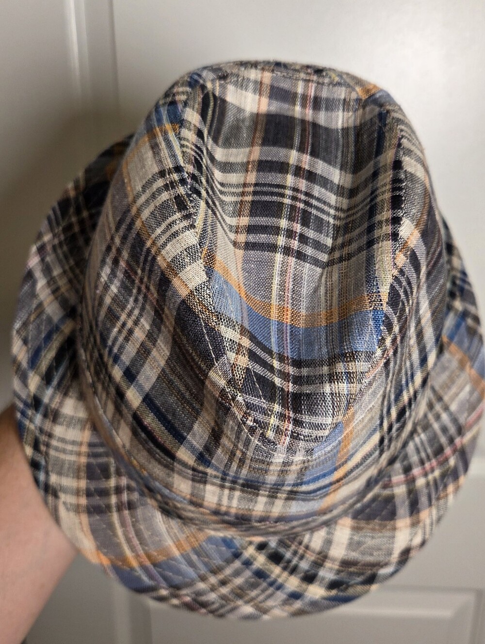 Stetson Plaid Linen Blend Fedora Hat Trilby Mens XL Classic Short Brim Blue Gray - Picture 5 of 11